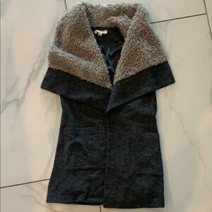 Elegant Black and Gray Teddy Jacket with Plush Collar